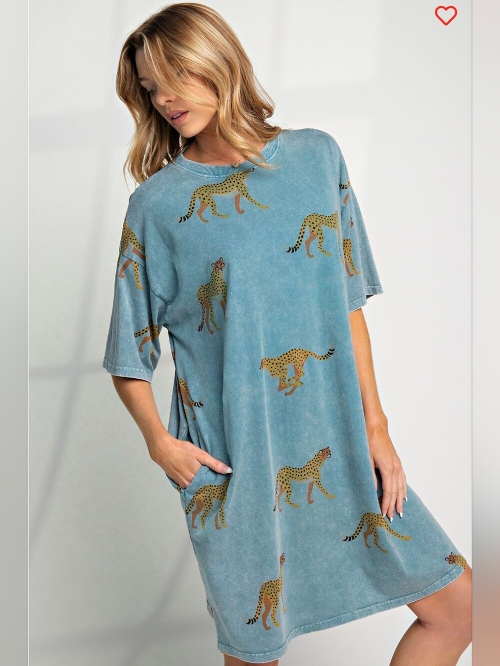 Easel Mineral Washed Cheetah Print T-Shirt Dress | 100% Cotton | 1X & 2X | NWT